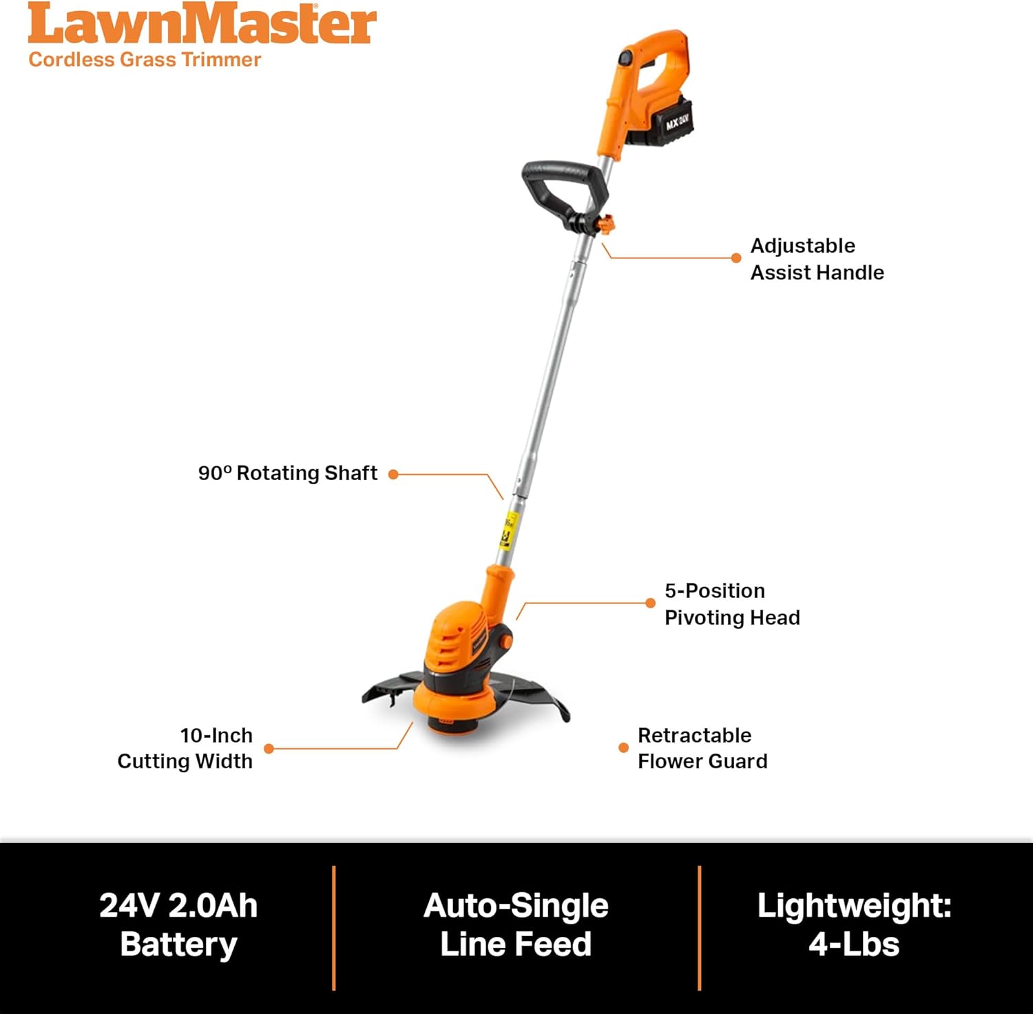 LawnMaster Cordless Grass Trimmer components diagram
