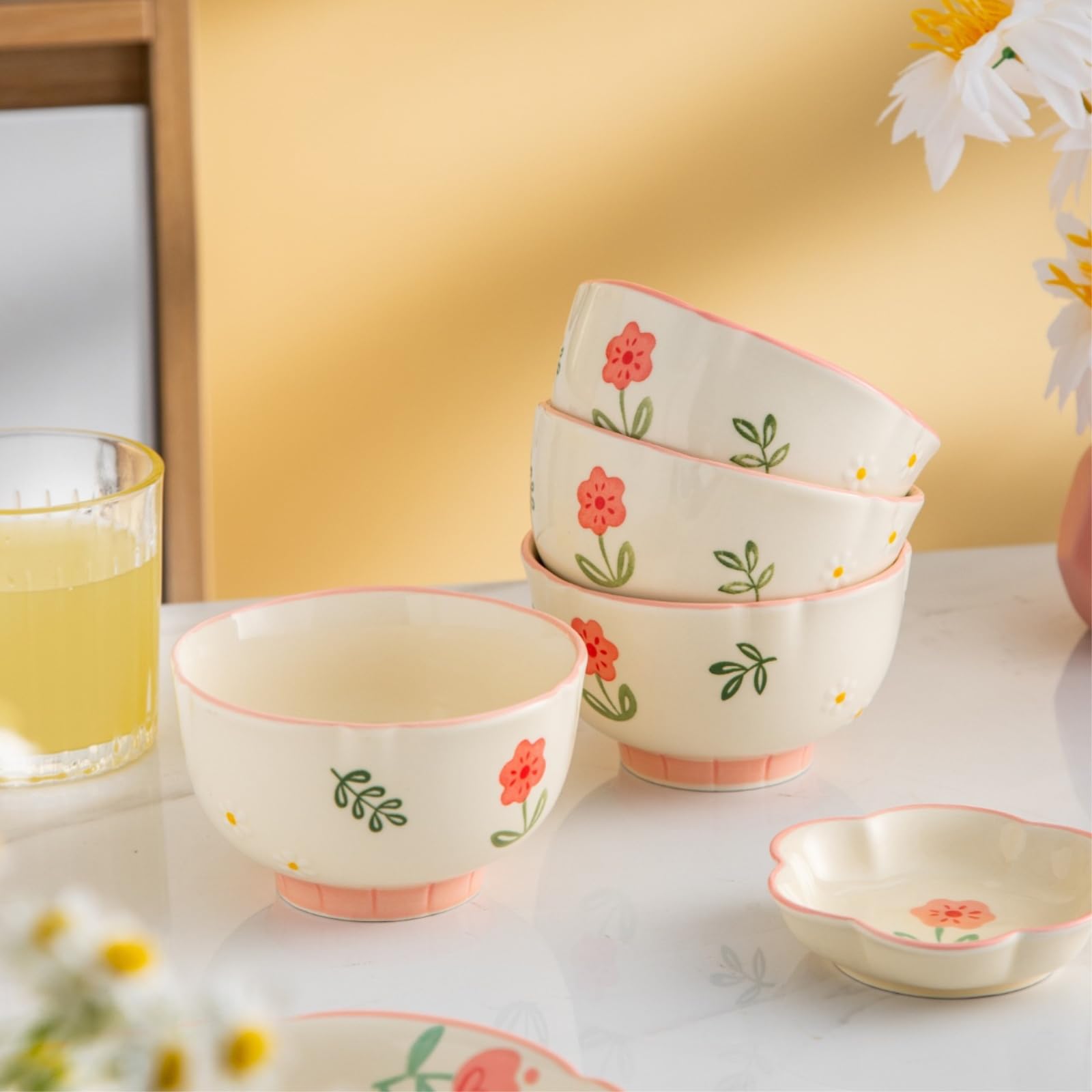Śliczne ceramiczne naczynia podszkliwne z kwiatami ze świeżą i wykwintną osobowością - 25 cm dwuuszna miska do zupy