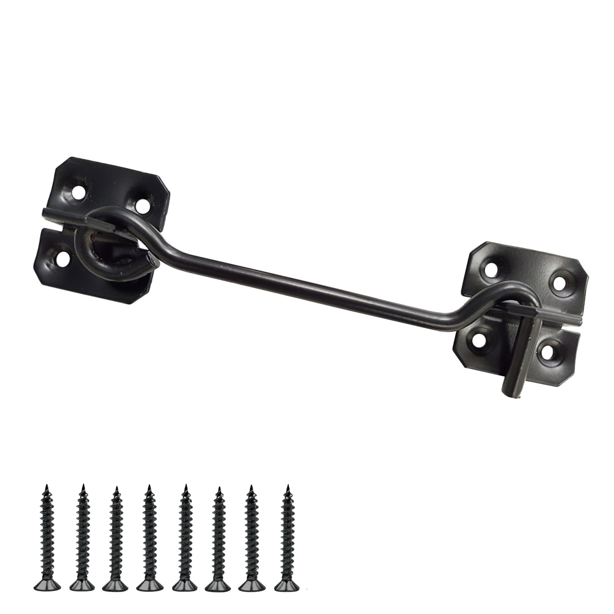 Keypak Wire Cabin Hook Traditional Style Door Gate Security Hardware Window Locks & Latches Finish and Installation Kit (Black, (L)150mm)