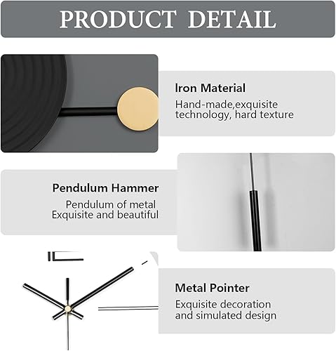 Miniatura 4 de Reloj de pared grande y moderno para sala de estar, reloj de pared decorativo silencioso a pilas con péndulo de metal para decoración de cocina,
