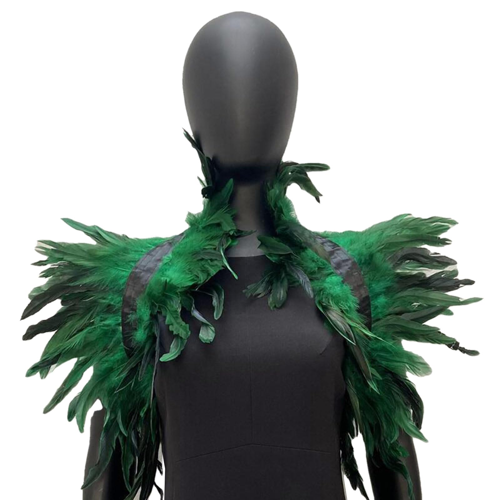 Feather Cape Costume Accessory, Gothic Lacing Shawl with Shrug Collar, Womens Girls Gothic Lacing Shawl, Feather Cloak Fancy Dress Outfit for Halloween Cosplay Christmas Party Gift (Green)