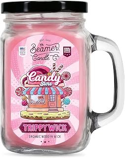 Beamer Candle Co. - Candy Store Sweet Peppermint Scented Candle - Notes of Peppermint, Fresh Mint & Vanilla - Wood Wick - Large 12oz Mason Jar - 90 Hour Burn Time