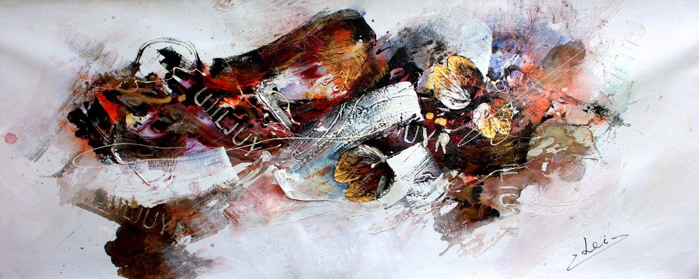 Abstract Modern Handmade Painting on Canvas Hand Signed with Certificate of Authenticity Huge Size 27 X 74 NOT