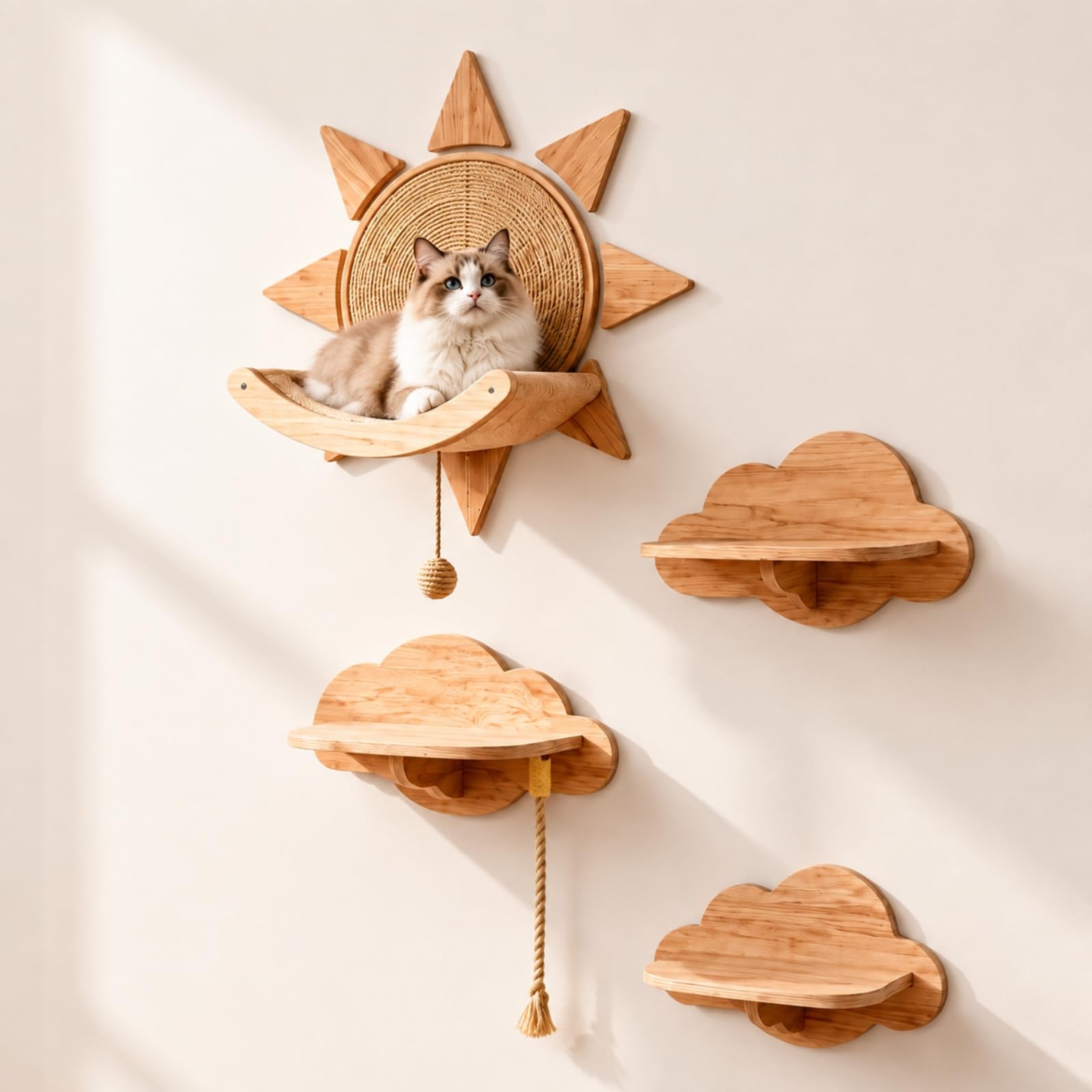 Wandmontiertes Kklettergerät aus Kiefernholz Wandmontiert Kkletterwand mit wolkenförmigen Ablagen sparend für Wohnzimmer,