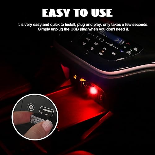 Miniatura 5 de NTNEV 4 lámparas LED USB para interior del automóvil, mini luces LED USB para decoración del automóvil, kit de iluminación ambiental, interfaz USB
