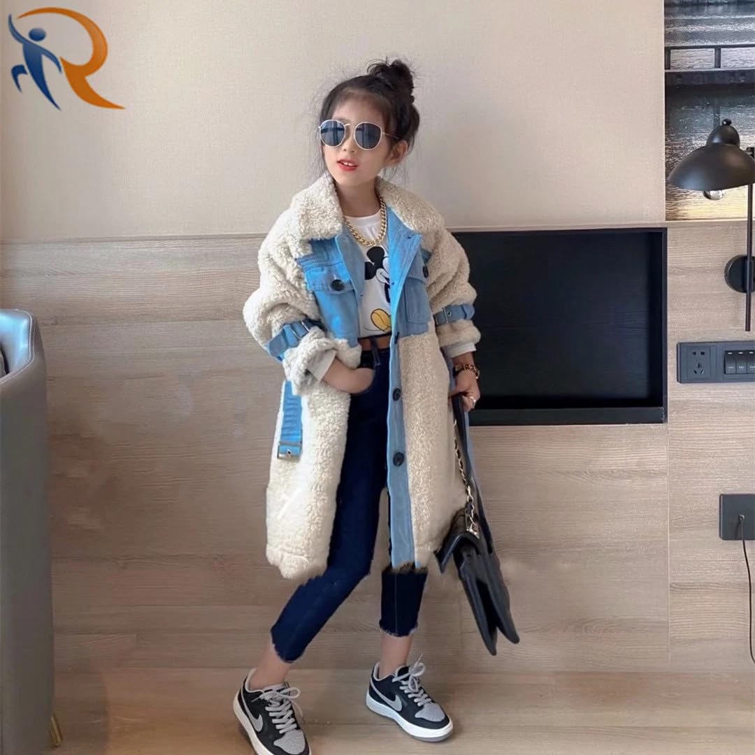 Bold N Elegant Girl’s Fur and Denim Winter Party Outerwear Overcoat Warm Long Coat Jacket for Young Littl Girls from 4 to 9 Years (8-9 Years, White) - Image 3 thumbnail