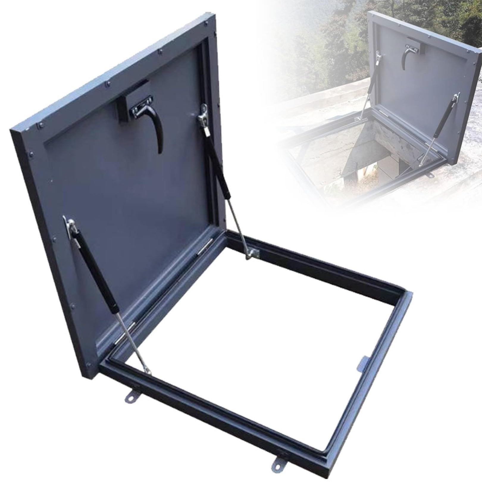 Trappe d'accès de toit en aluminium 55x55 cm avec poignée pour terrasse