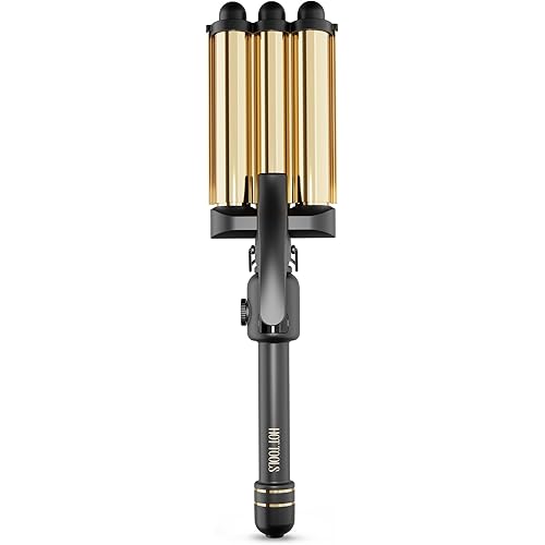 Hot Tools Pro Artist 24K Gold Digital 3 Barrel Hair Waver | Long Lasting Defined Waves (Jumbo Size)
