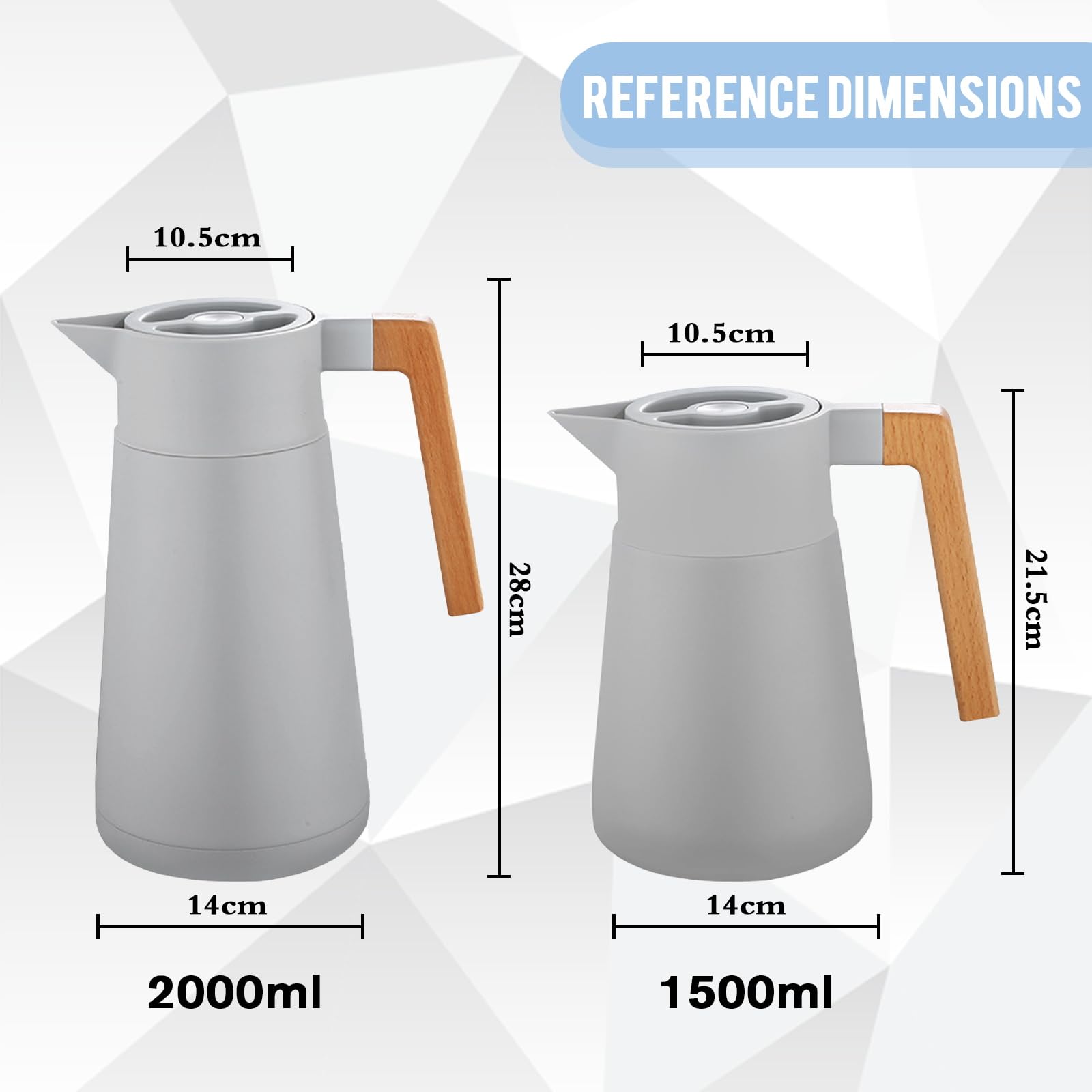 Thermoskanne Kaffeekannen Edelstahl 18/10, Vakuum Isolations, Grosse Kapazität, Mit Holzgriff, Thermosflasche Für Heißen Und Kalten Tee Kaffee, Isolierkanne, Für Home Office Hotel (Grau,1.5L)
