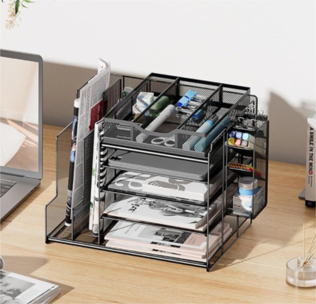 Organizzatore Scrivania Organizer da Scrivania per Ufficio Tavolo con Cassetto, 2 per File E 1 Portapenne Ufficio