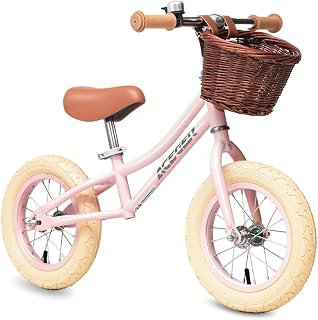 ACEGER 12" Kids Balance Bike with Basket, Toddler Bicycle for Early Learning Leg Strength and Steady Balancing, Durable Frame&Tool-Free Adjustable Seat, Gift Bike for 2-5 Kids, No Brake