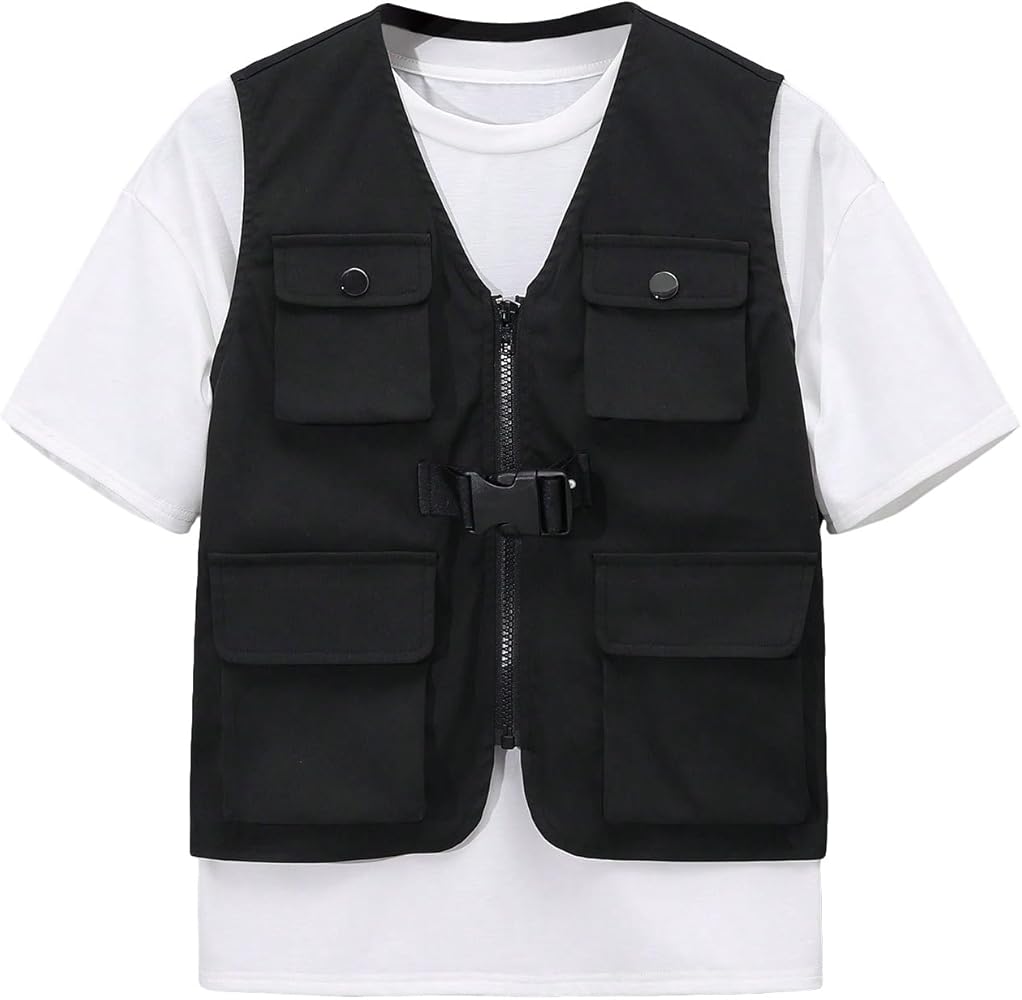 Amazon.com: Verdusa Boy's Flap Pocket Zipper Up Sleeveless Casual