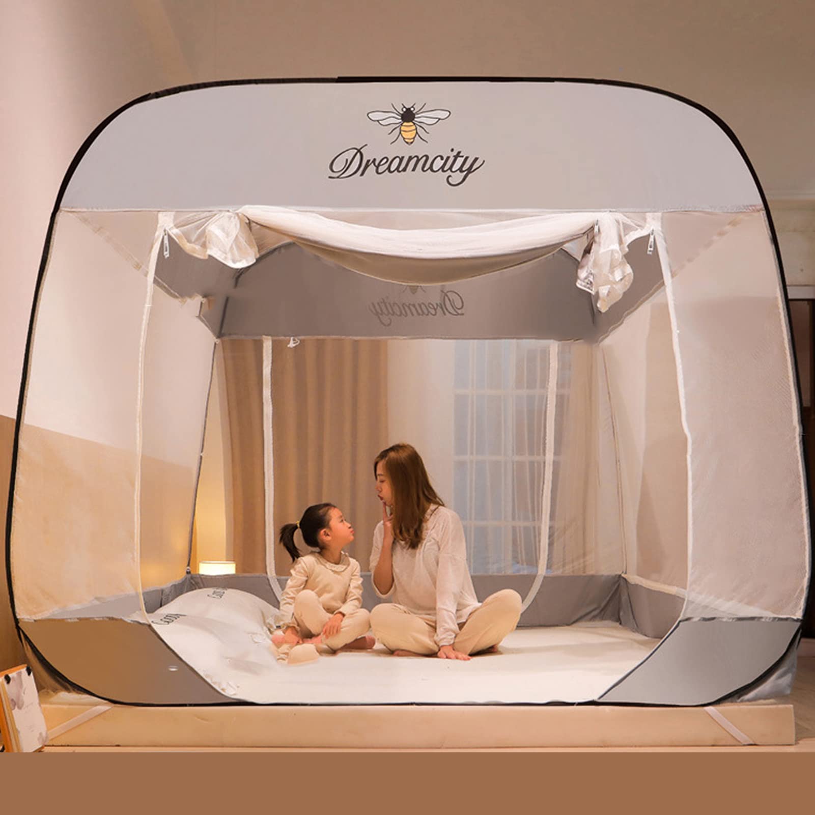 GJMSSMY Pop Up Mosquito Net, with Double Door Zipper, Foldable Anti-mosquito Tent Durable Large Camping Tent Easy to Setup for Bed Travel Home Outdoor,Gray,1.8 * 2.2M