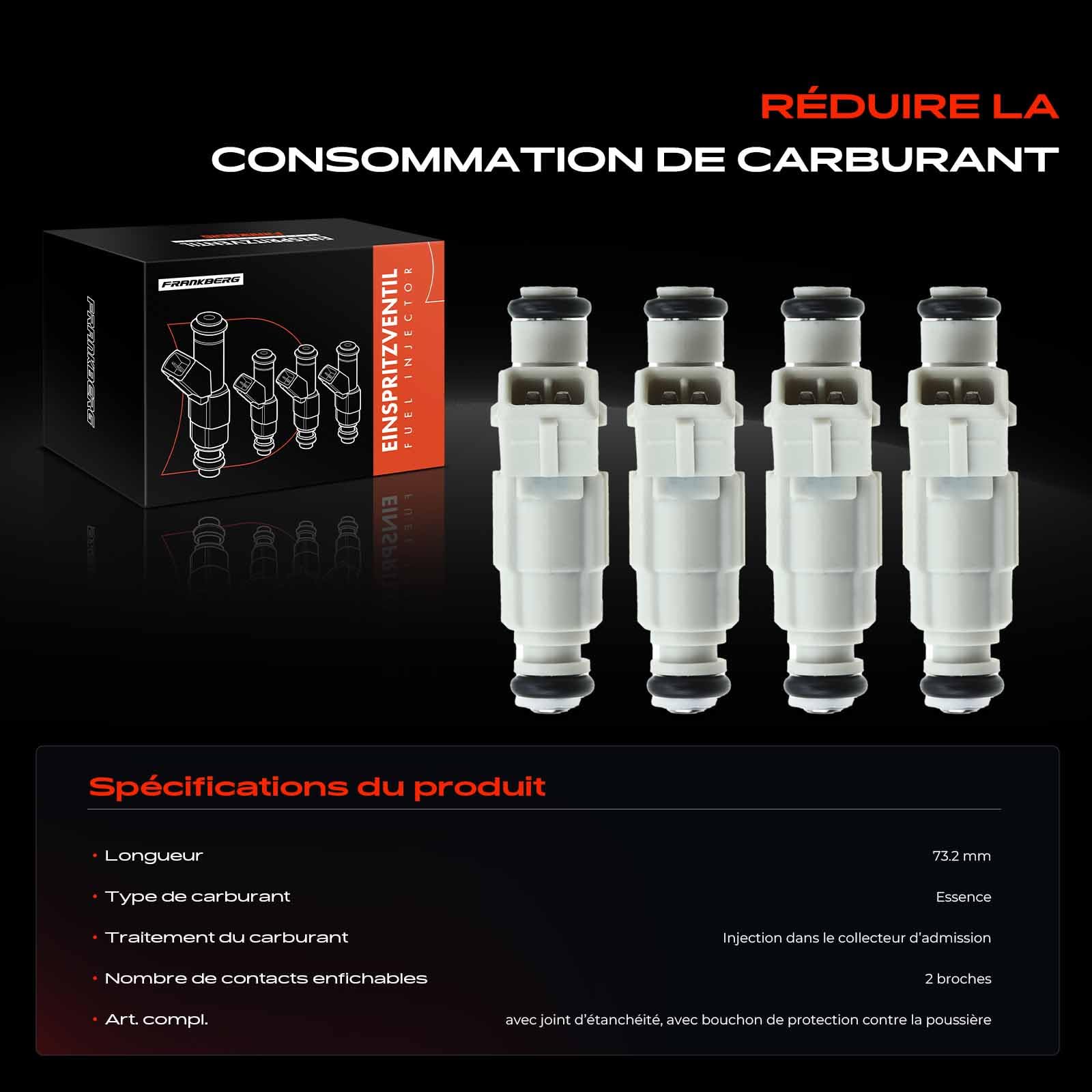 Frankberg 4x Buse d'injecteur de carburant 0280155809 | Compatible avec: Xantia Break X1 X2, 406 Pause 8E/F, 306 7B N3 N5, 306 Cabriolet 7D N3 N5, Xantia X1 X2, 406 8B