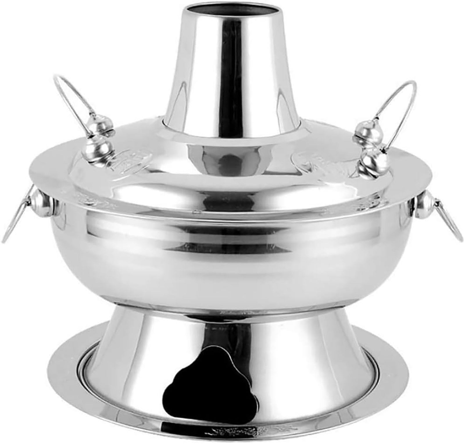 asdchZen Authentic Chinese Copper Hot Pot - Traditional Beijing Charcoal Heated Soup Pot,28Cm Brass Cookware For Delicious Family Meals,Essential Kitchen Tool,Silver,34cm