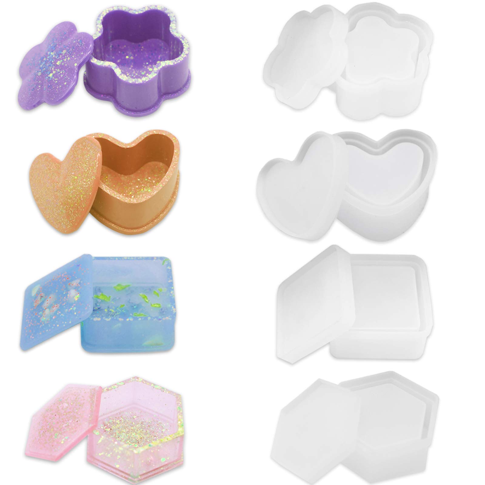 5 Moldes De Silicona Para Resina - Formas De Corazón, Flor, Hexágono Y Más
