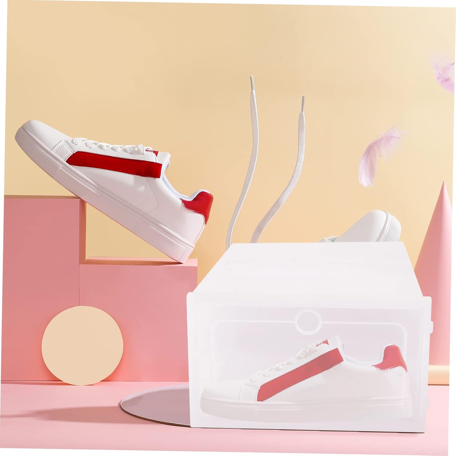 2pcs Stackable Plastic Shoe Storage Boxes Thick Design for Organized Closets Entryways Large White for Sneakers Boots