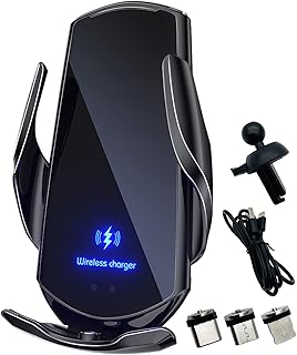 Wireless Car Charger Automotive Electric Induction 15W Wireless Charger Car Vent Mount Bracket Fast Charging Auto-Clamping Car Phone Holder Mount Air Vent Phone Holder Black…