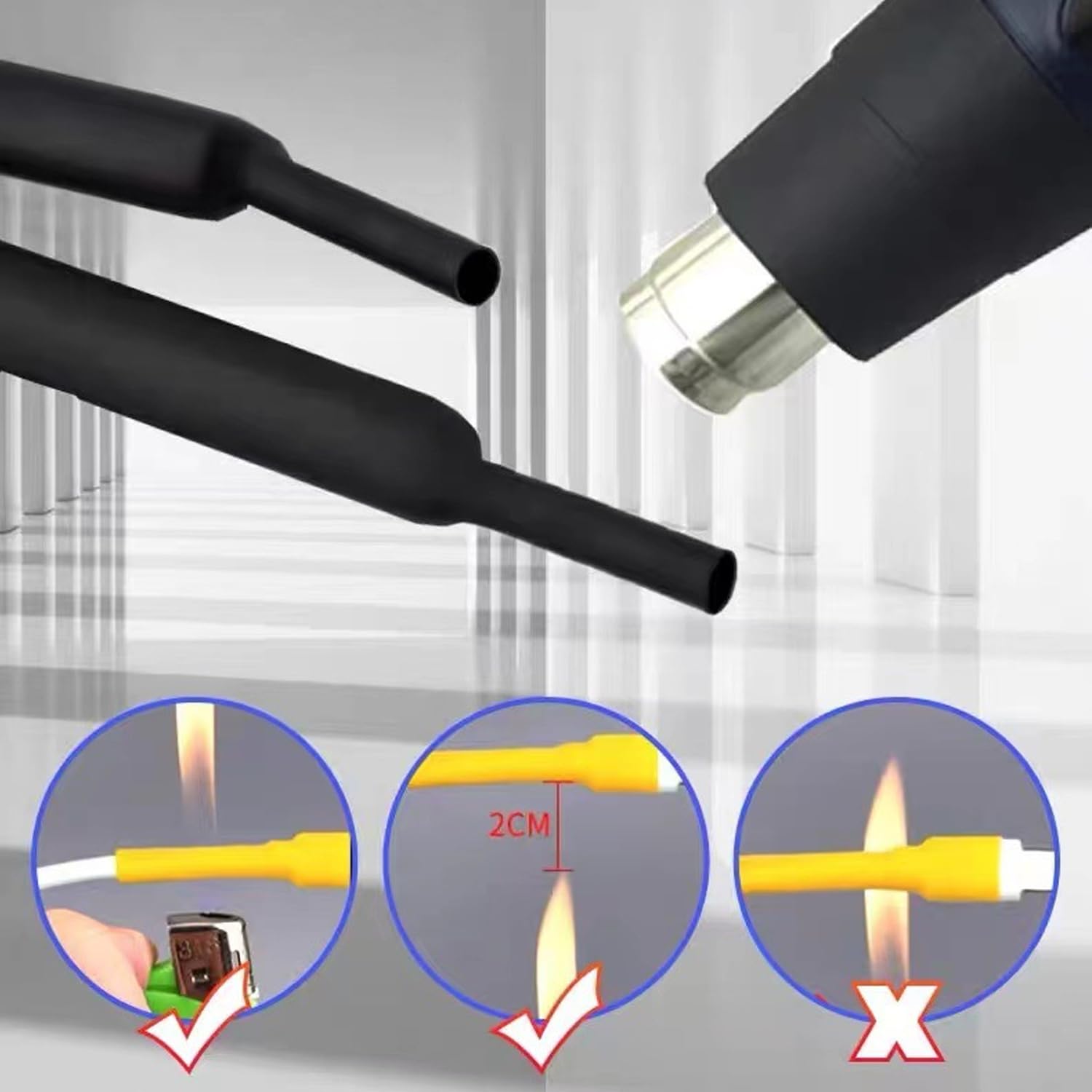 Kit De 100 Gaines Thermorétractables 4:1 - 5 Tailles (6 à 20 Mm) Avec Adhésif - Longueur 90 Mm - 9