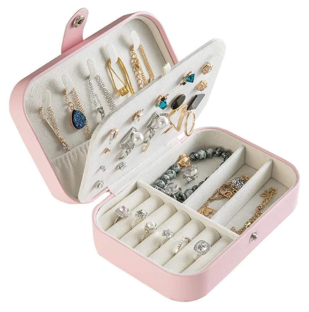 INOVERA (LABEL) Stylish Jewellery Box Case for Womens & Girls - Faux Leather Travel Box with Multi-Compartments (Rose Gold)