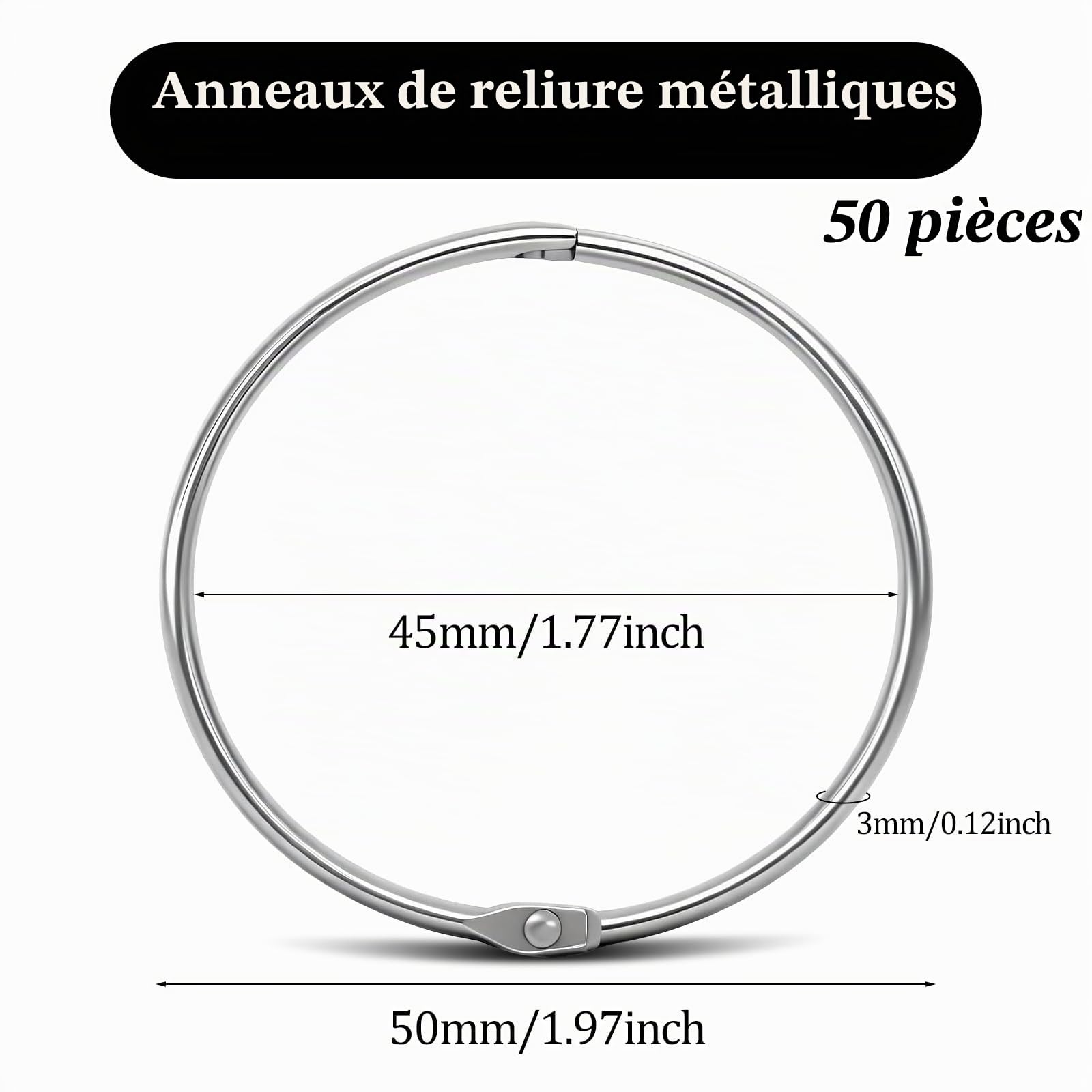 50 Pièces Anneaux de Reliure,Anneau Porte Clé 50mm,Anneau Metal Pour Papier,Documents,Albums Photos,Clés