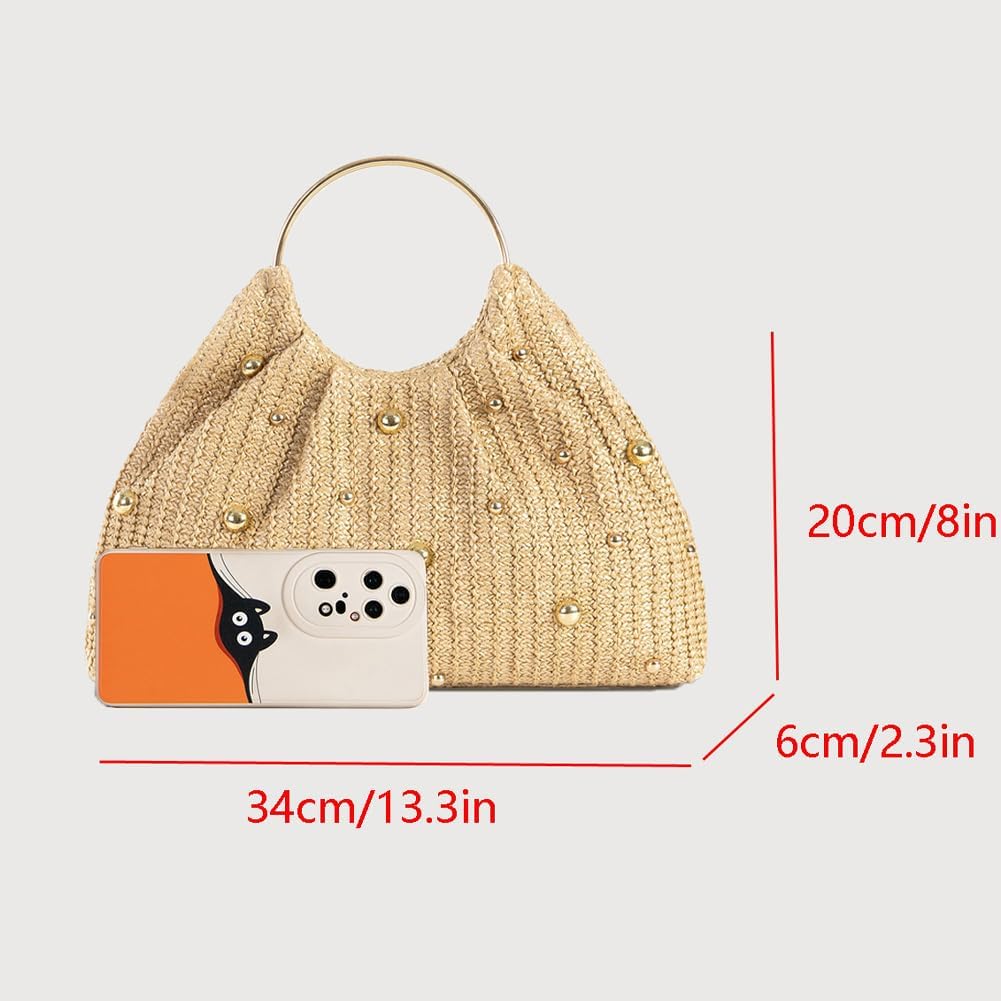 Chic Straw Clutch Purses for Women Top Handle Summer Bag Ideal Vacation Handbags Beach Woven Bag - Image 7
