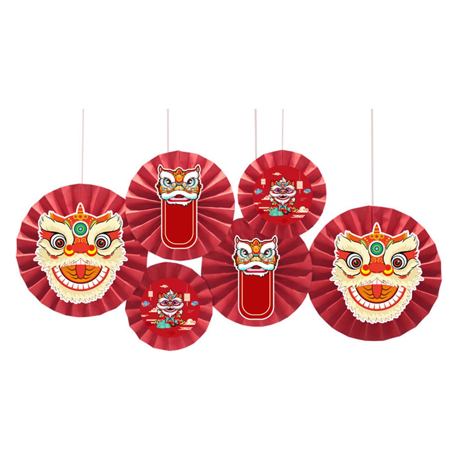 Yhplxyuus Chinese 1St Birthday Decorations Round Pattern Paper Garlands Party Decorations Lions Dance Birthday Backdrops Lions Dance Paper