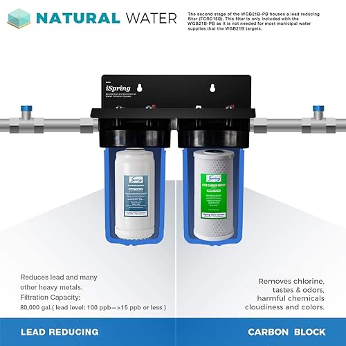 Miniatura 10 de iSpring WGB21B-DS - Sistema de filtración de agua de 2 etapas para toda la casa, con filtro CTO de sedimentos de 10 x 4.5 pulgadas (cloro, sabor y