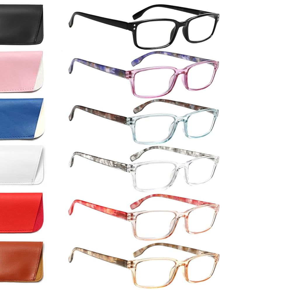 Kerecsen 6-Pack Reading Glasses Blue Light Blocking,Spring Hinge Readers for Men Women,Computer Eyeglasses (6 Mix Color-7, 3.50, x)