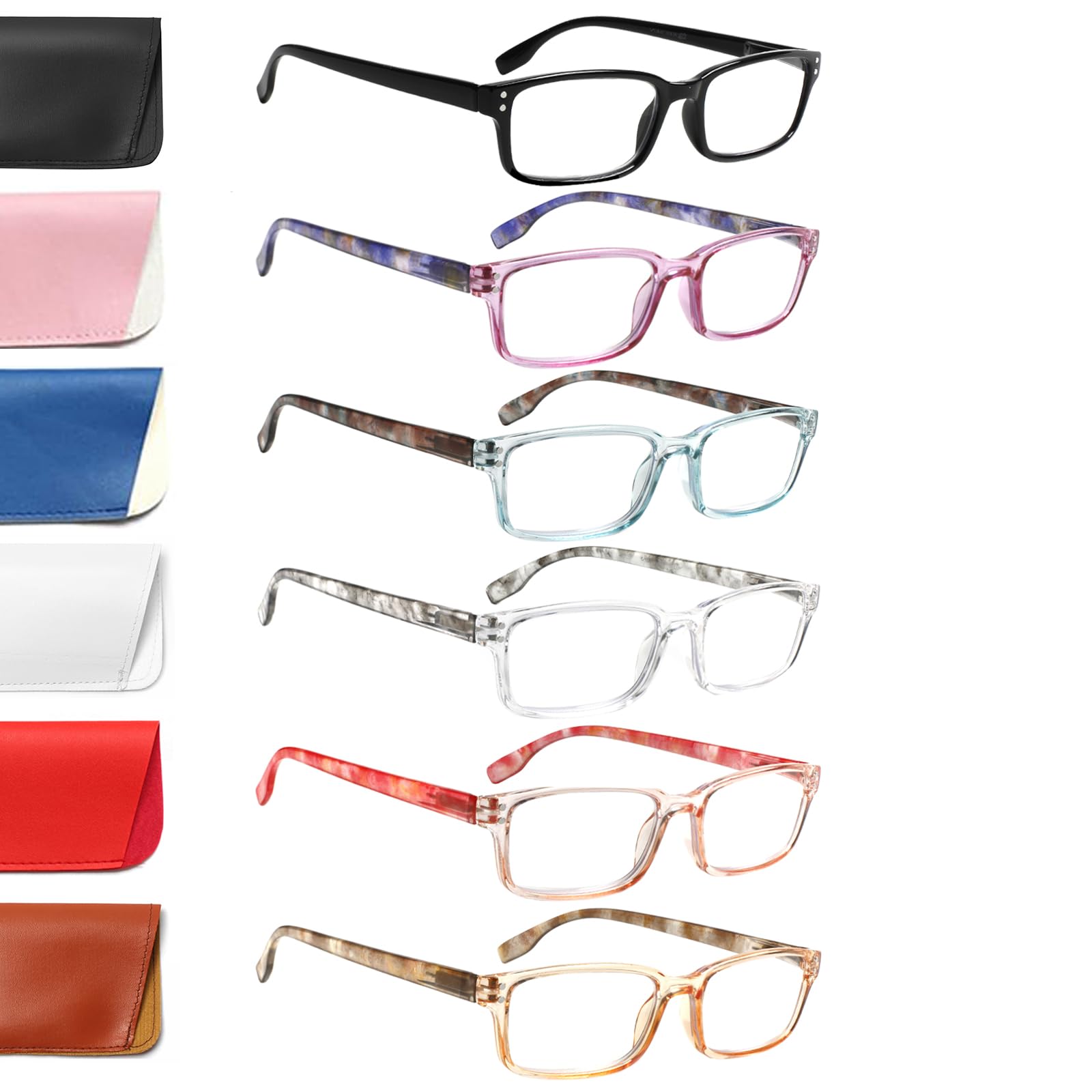 Kerecsen 6-Pack Reading Glasses Blue Light Blocking,Spring Hinge Readers for Men Women,Computer Eyeglasses