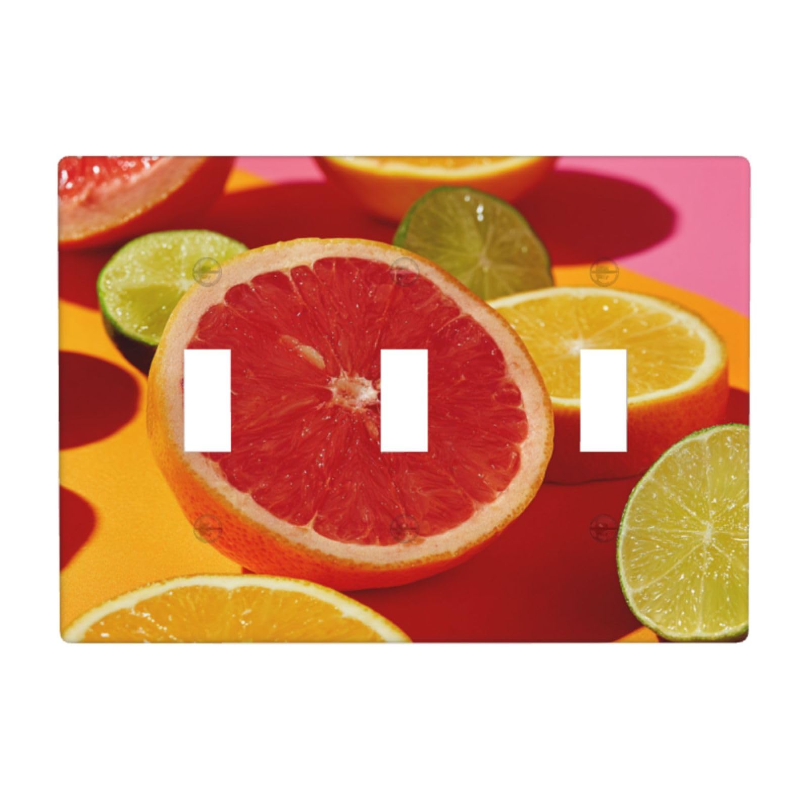 Woshuwo White Citrus Colorful Background Light Switch Covers 3 Gang Triple Toggle Wall Plate Switchplate Electrical Faceplate For Bathroom Kitchen Bedroom Decor