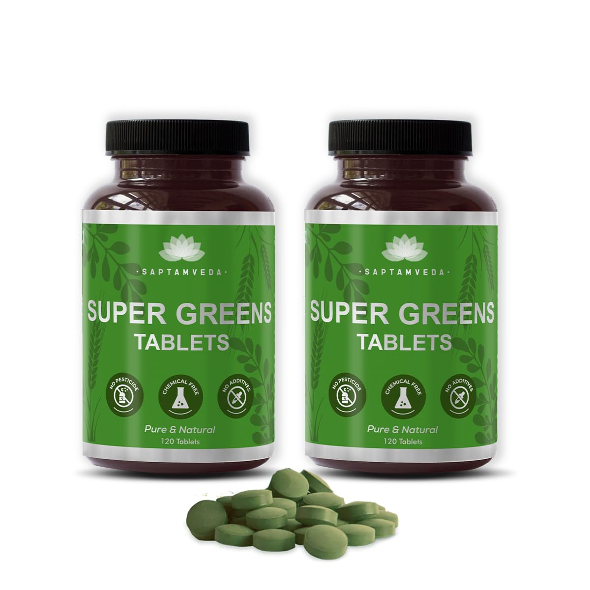 SAPTAMVEDA Premium Supergreen 120 Tablets | Natural Multivitamin |Contains Moringa, Wheatgrass, Spirulina & Barely Grass — Amazon image 8