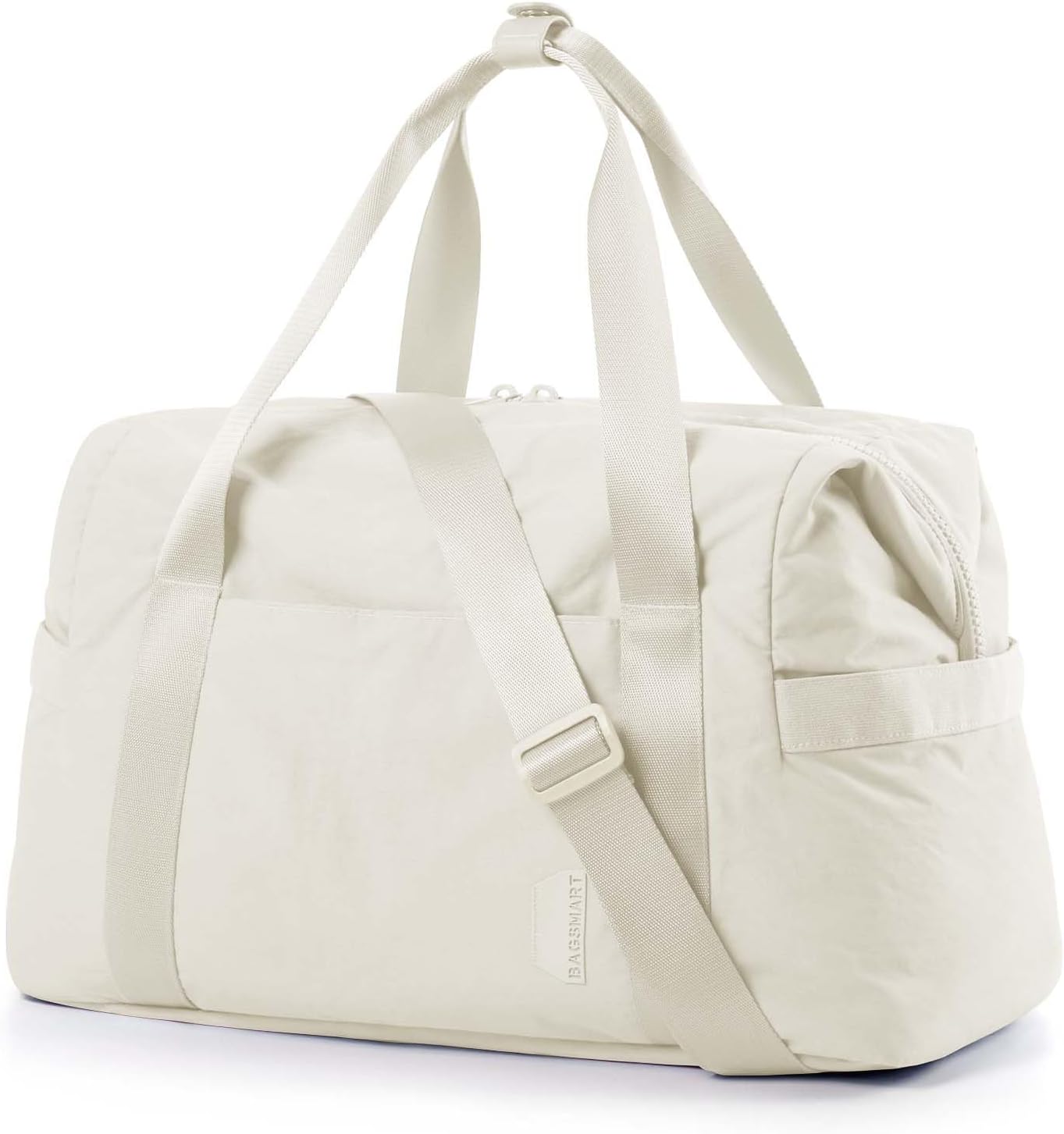 BAGSMART Gym Bag for Women, Carry on Weekender Overnight Bag, Travel Duffel Bags with Trolley Sleeve, Personal Item Travel Bag Tote Bag Workout Dance Bag(Light Beige,Medium)
