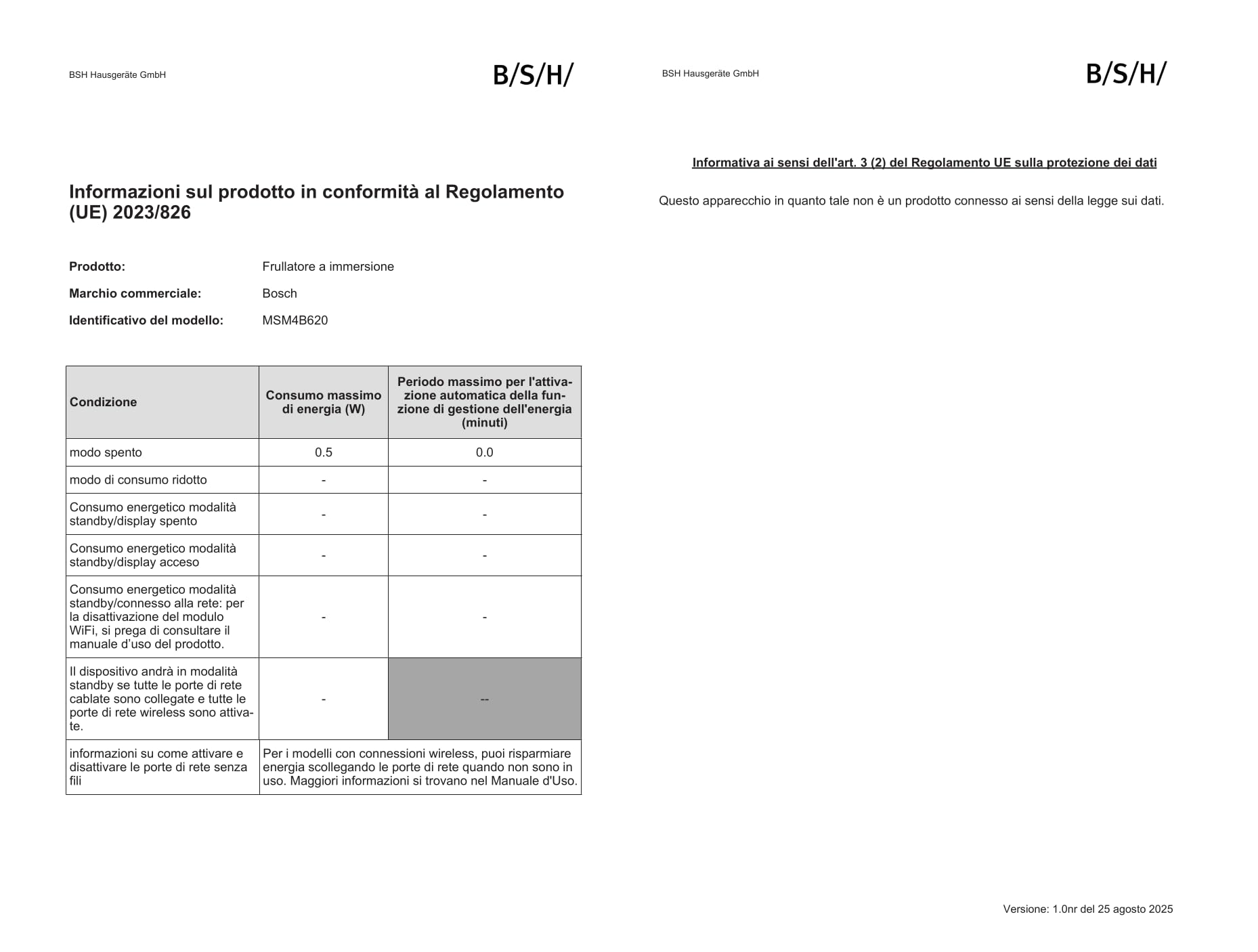 Bosch MSM4B620 Frullatore a Immersione, Potente, 1000 Watt, Accessori, Nero | ErgoMaster Serie 4, Frullatore a Immersione, Regolazione Dinamica della Velocità, 4 Lame in Acciaio Inox, Made in Europe