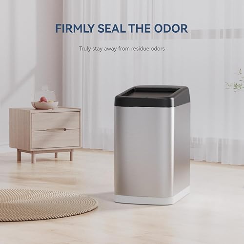 Miniatura 4 de ELLO&ALLO Bote de basura rectangular con sensor de movimiento automático sin contacto de 50 litros y 13 galones para cocina, acabado de acero