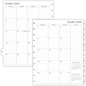 newestor 2026-2027 Monthly Planner Refill for 11-Discbound Notebooks, Oct 2026 to Dec 2027, Two Pages Per Month, Letter Size, 8-1/2" x 11"