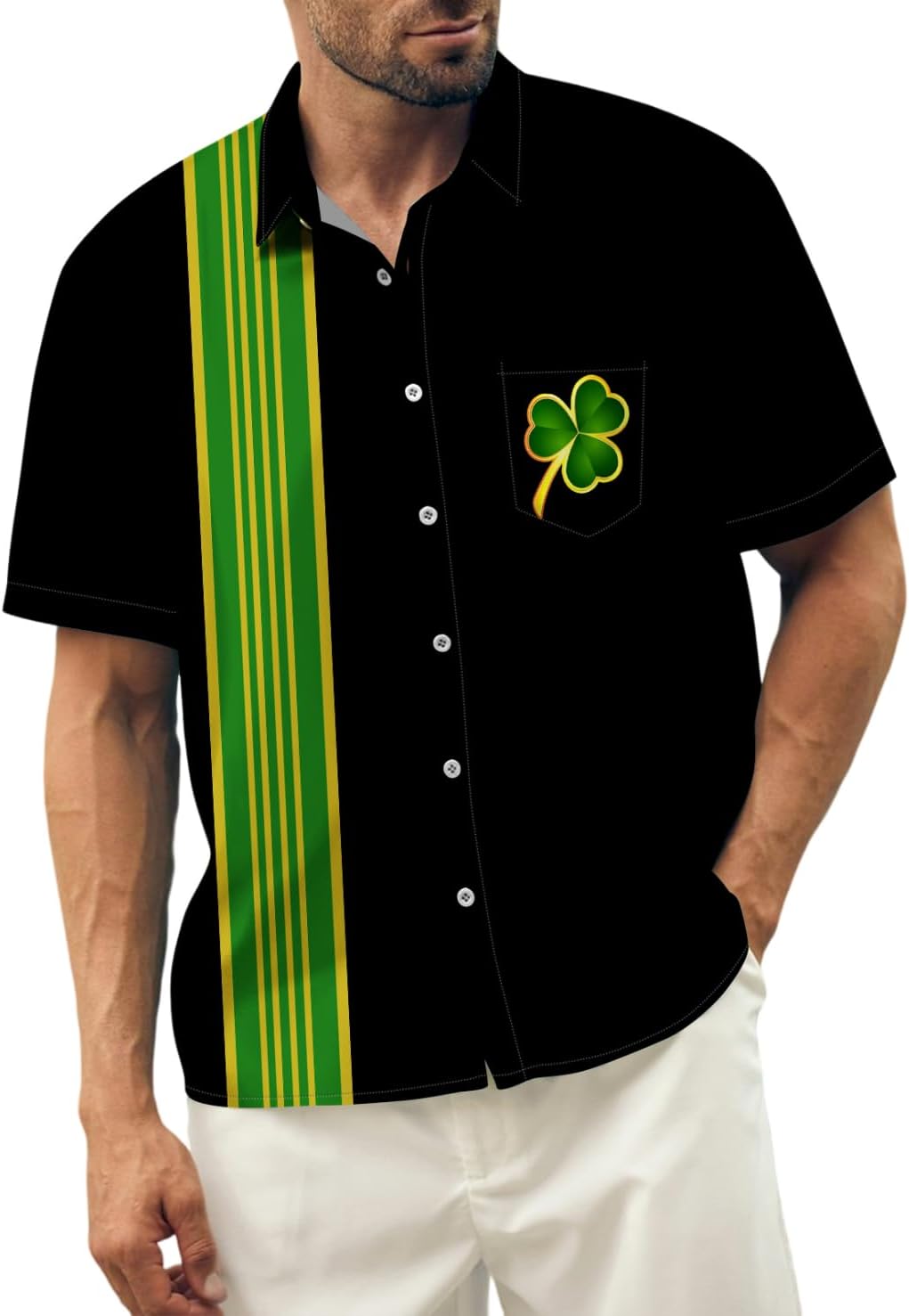 Men's St Patricks Day Shirt Funny Green Clover Saint Pattys Day Shirts Short Sleeve Button Down Shirt - Image 2