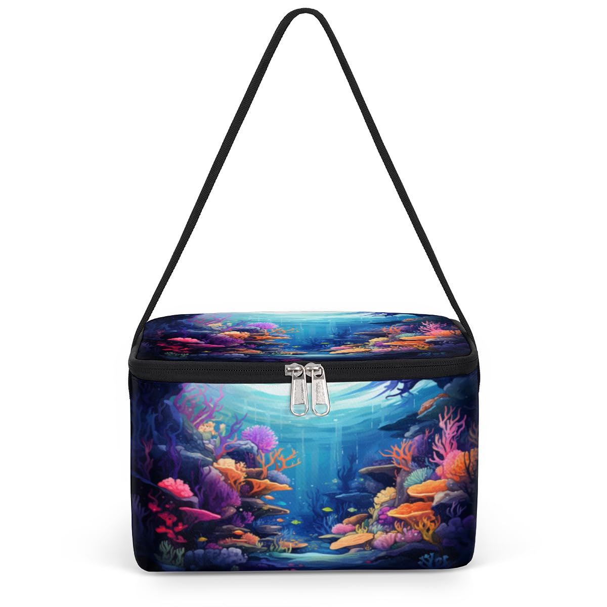 GzLeyigou Underwater World Seaweed Lunch Bags for Women Men 9 Cans, Hot & Cold Food Delivery Bag Insulated Grocery Bag Insulated Lunch Box Marine Coral Cooler Bag for Office Work Picnic Beach