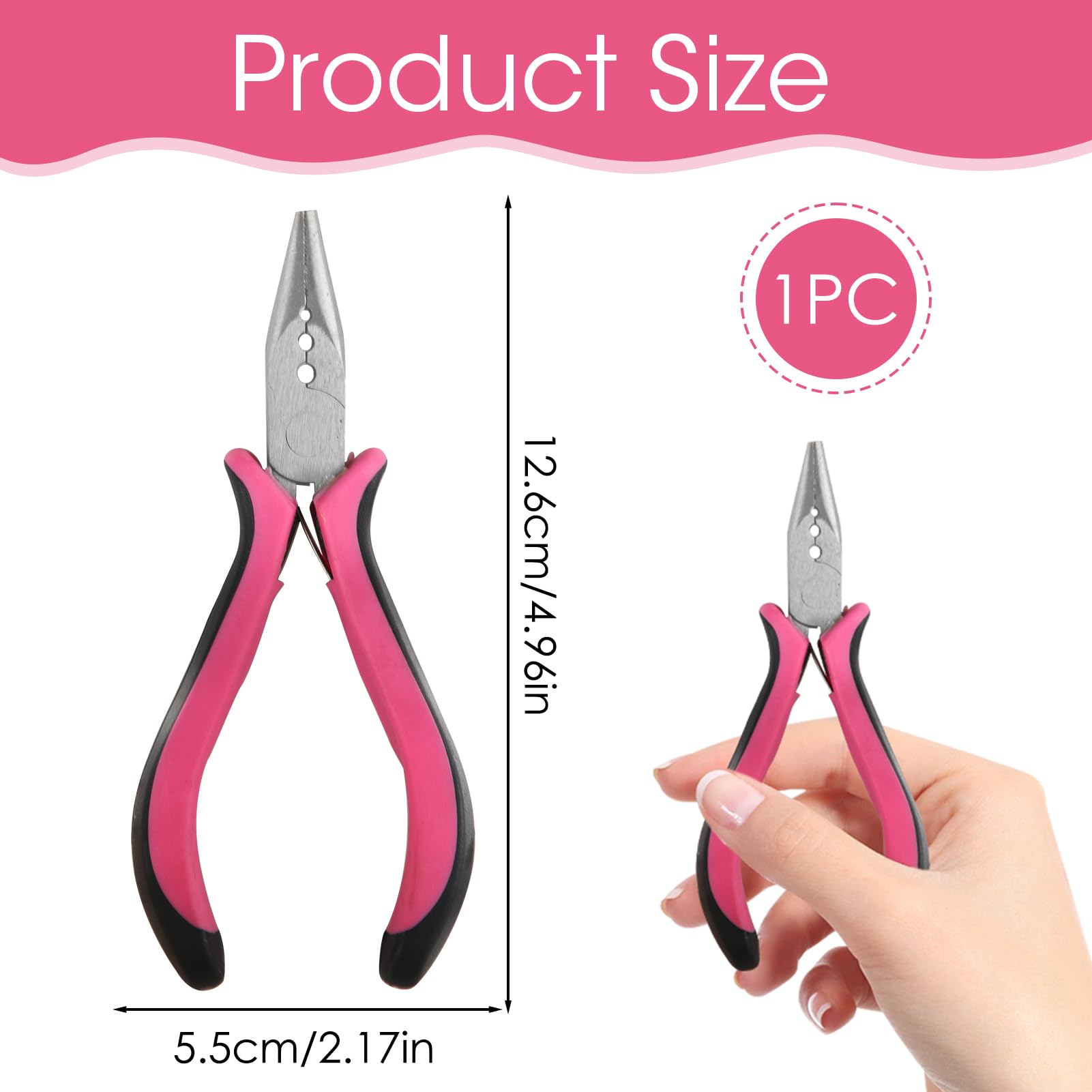 Hair Extension Pliers for Human Hair Extensions Apply and Removal 3 Hole Professional Stainless Steel Tape Hair Pliers Nano Tool with Non-Slip Grip for Removing Micro Rings Crushing Fusion Bond - Image 2