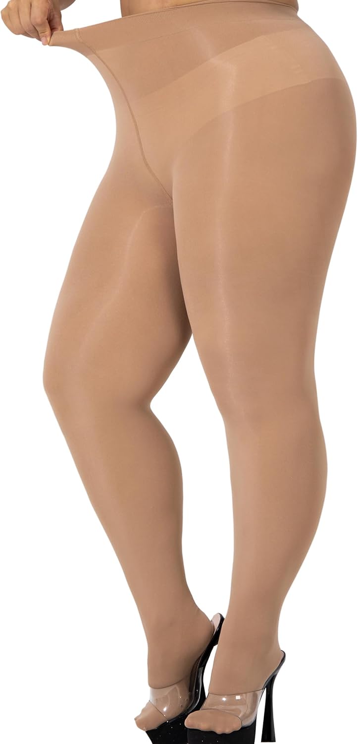 VOAKOW Women 40D Plus Size Tights Semi Opaque Tights with Cotton Inner Crotch Stockings Comfortable Sheer Pantyhose