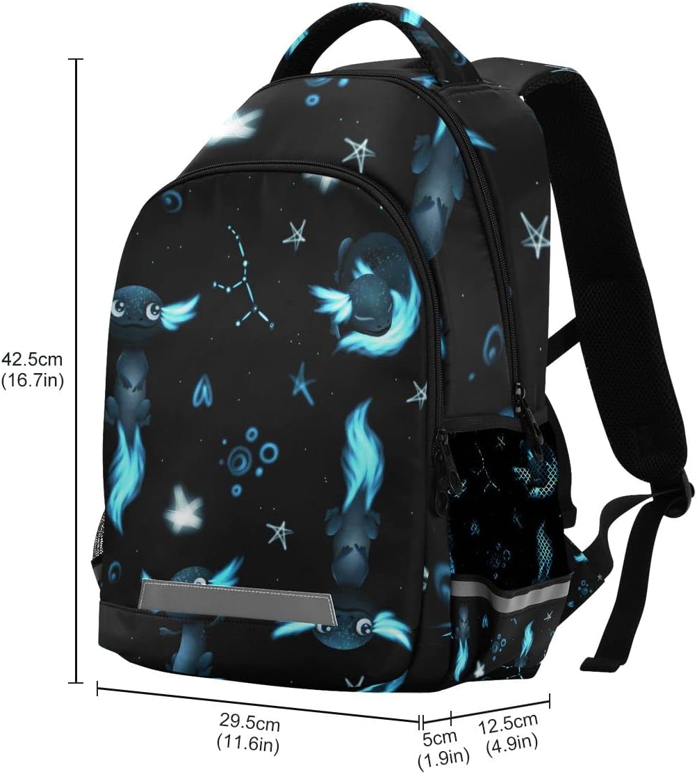 Black Axolotls Stars Backpack for Boys Girls Kids, Laptop Bookbag Lightweight Travel Daypack School Backpacks - Image 3