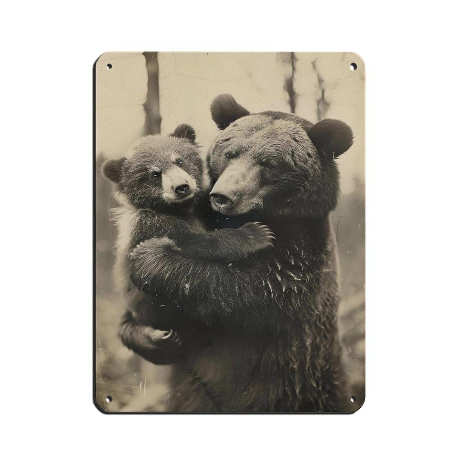 Poster rétro en métal Mom & Baby Bear plaque métallique vintage ours forêt