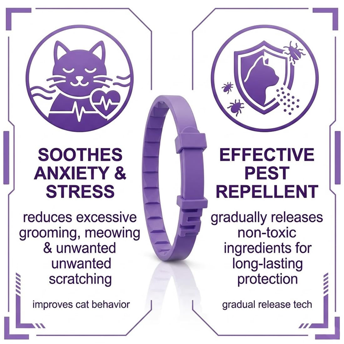 Pack de 2 Collares Calmantes Gatos y Perros, Antiestrés Ajustable y Impermeable, Feromonas, Tranquilizante, Reduce Ansiedad, Seguro para Mascotas Pequeñas, Medianas y Grandes (Violetas)