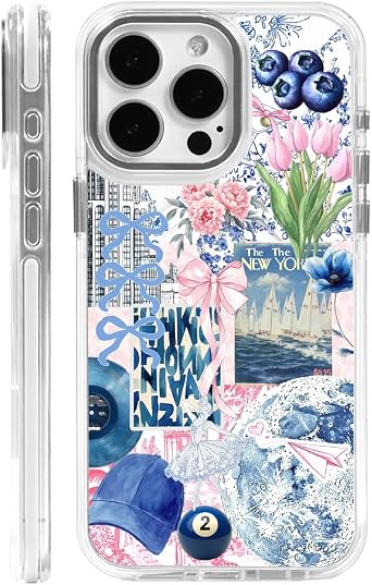 DAIZAG Case for iPhone 15, [Compatible with MagSafe],Phone Case for Women Girls Magnetic Clear Cover,Collage Tulip Lotus Flower Bow Blue