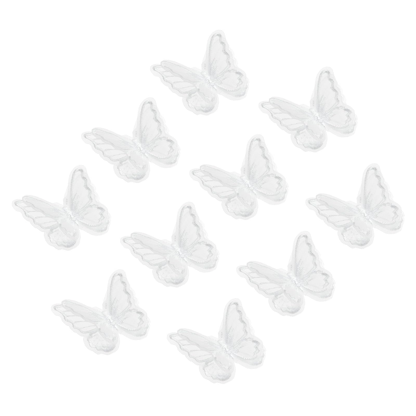 PATIKIL 10pcs Parches de Mariposas, Mariposa Encaje Apliques Doble Capa Organza Accesorio para Coser Novia Vestido Ropa Sombrero Cabello Boda Decoración Manualidad DIY, 6x5cm, Blanco