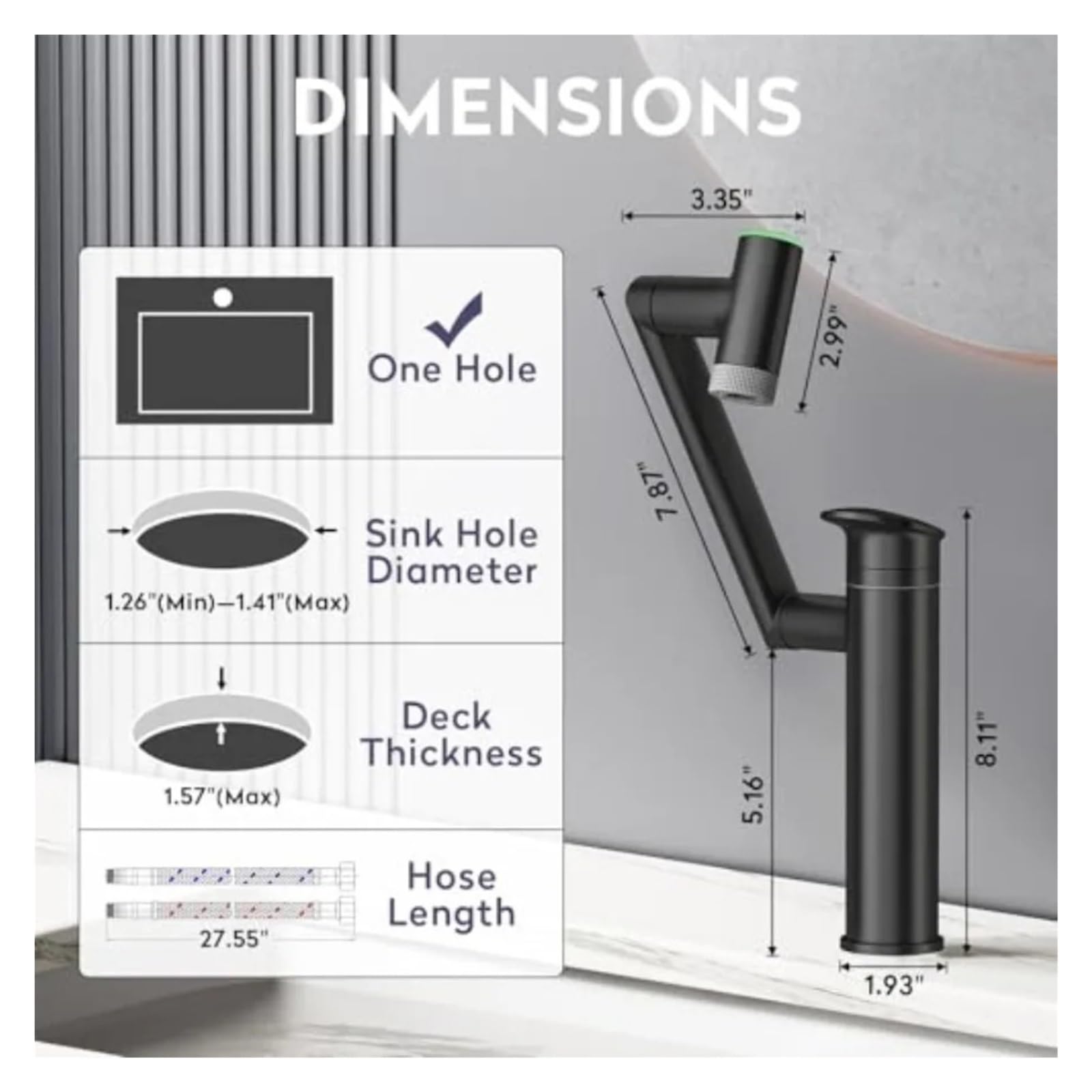 Grifo giratorio para baño 1080, mezclador de lavabo altura ajustable con pantalla LED temperatura,Seguro y Confiable(Chrome)