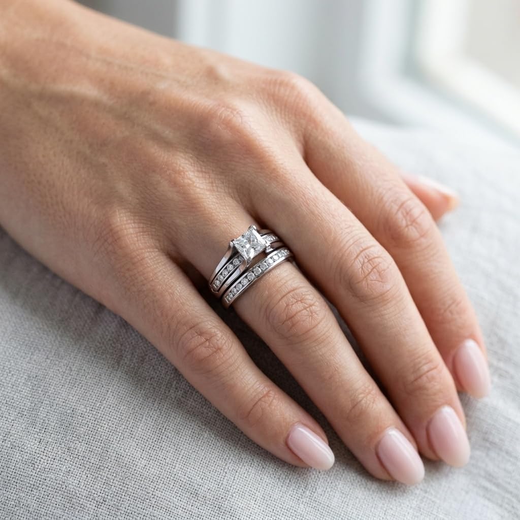 Marimor Jewelry 2.10 Carat Princess Cut Zirconia Stainless Steel Wedding Ring Set Women's Size 5-11