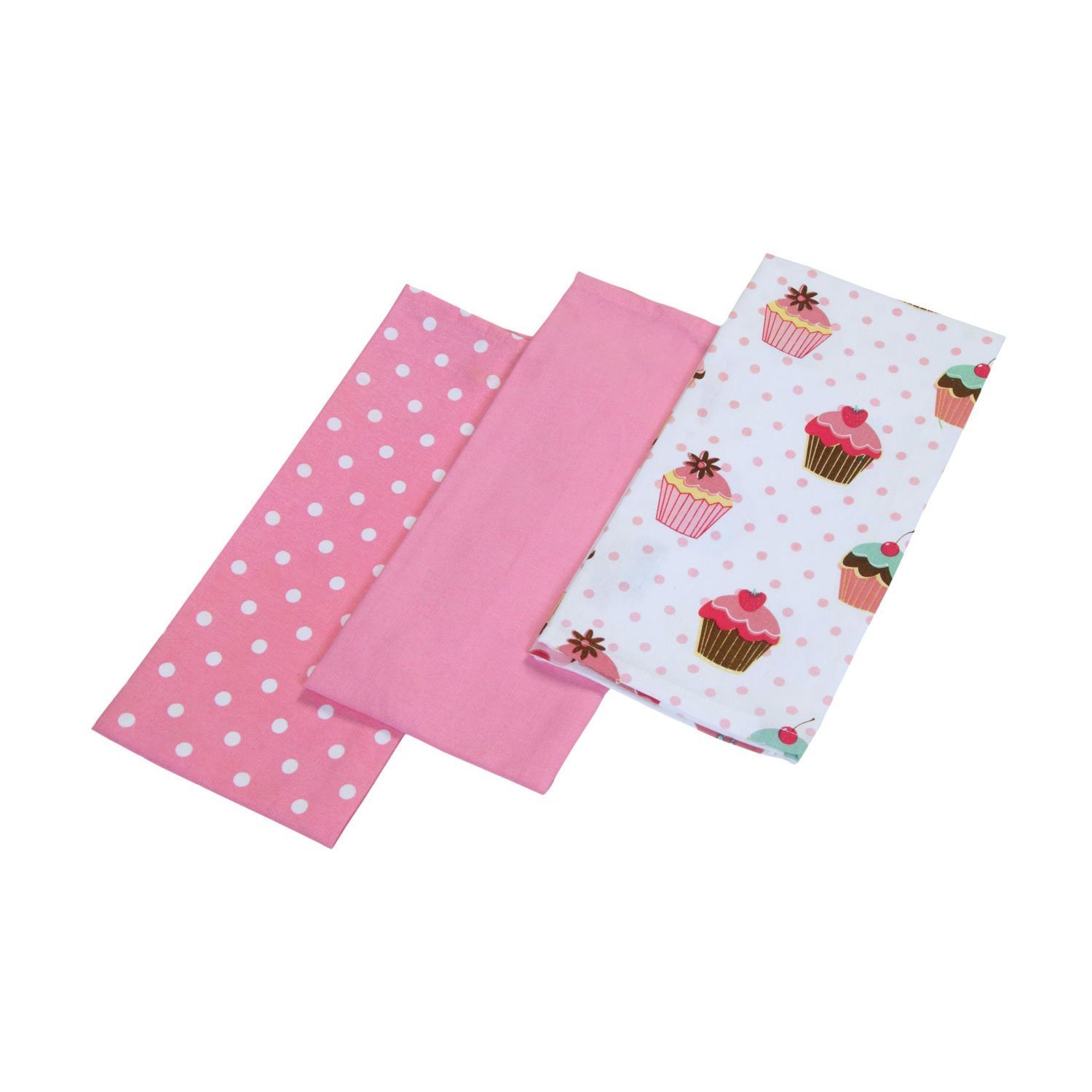 Homescapes Cotton Cupcakes Tea Towels Set Of Three - Pink