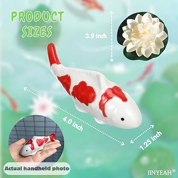 Ceramic Floating Koi Fishchina Glaze CraftsmanshipPond Decor Ceramic Floating Fake Fish Goldfish Koi Decor for Floating Pond Fountain Birdbath Fake Aquarium Decor ( 2PCS Fish & 2PCS Lotus Flower)