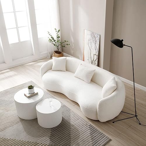 93.6" Curved Sofa Couch for Living Room, Modern 4-Seater Cloud Couch, Mid-Century Upholstered Comfy Leisure Cushion Sofa with Pillows for Small Spaces,Bedroom Office, Apartment,Beige